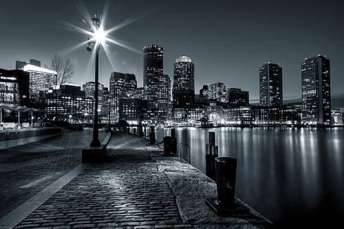 Набережная Бостона, ч/б , ночь #94087975