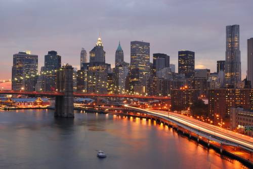 Манхэттен и Бруклинский мост на закате #76107274