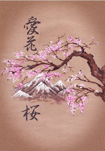 Картина маслом в японском стиле сакуры #130316618