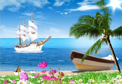 3D, 3д, море, парусник, пляж #24z58PICZvK